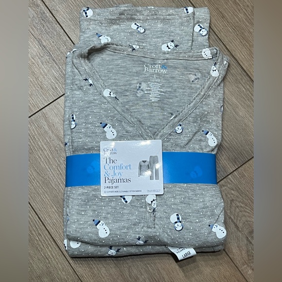 Croft & Barrow Snowman Print Gray Pajama Set NWT Women’s Large - Picture 2 of 4